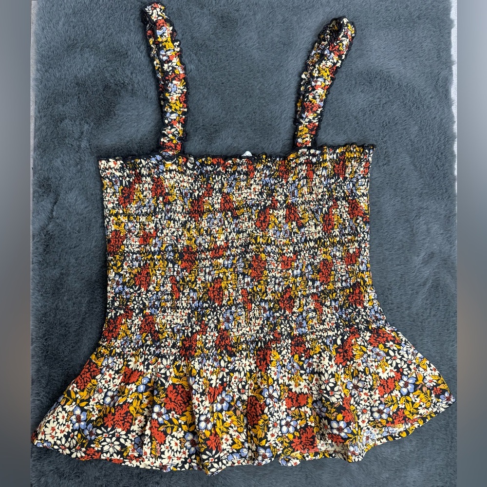 Patrons of Peace Peplum Smocked Top with Ruffled Straps